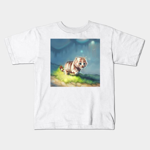 white tiger cub Kids T-Shirt by Artofokan